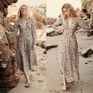 Doen Charleston Dress Back Tie Prairie Maxi Summer Ladybird Floral Sz M